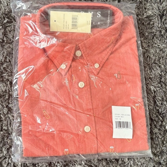 Jachs NY Men's Short Sleeve red Collar Button Down Shirt Size Medium - Picture 2 of 14